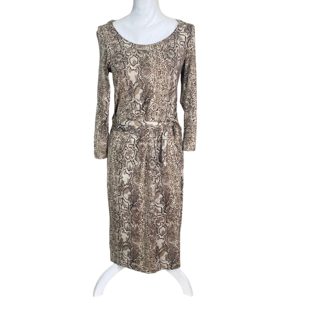 Gerard Darel Dress Size 8 / 40 Reptile Snake Brown Side Ties Stretch Paris Silk